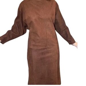 VTG Ambria SUEDE Designer Midi Length Dolman Dress‎ Sz S brown leather